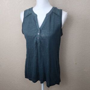 Antibes Blanc Greenish Gray Linen Sleeveless Top XS (5039)